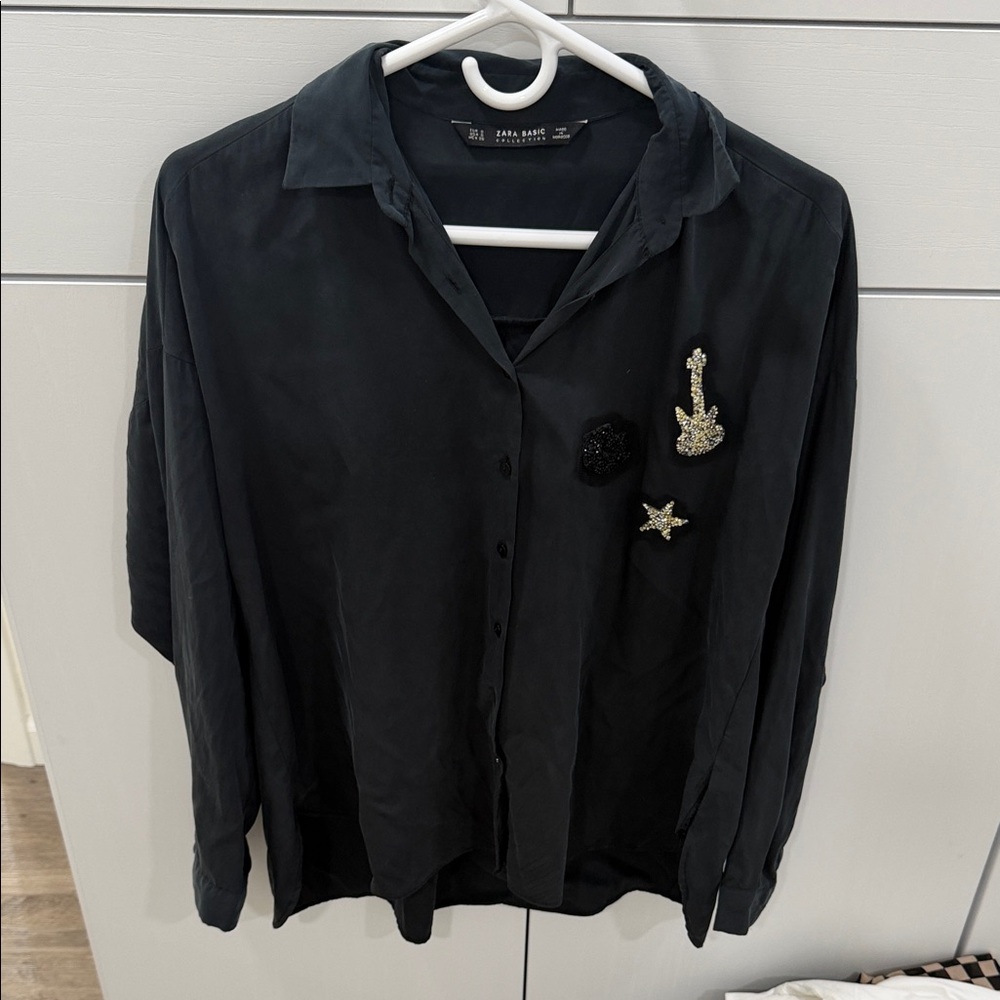Zara Black Shirt with Embellishments